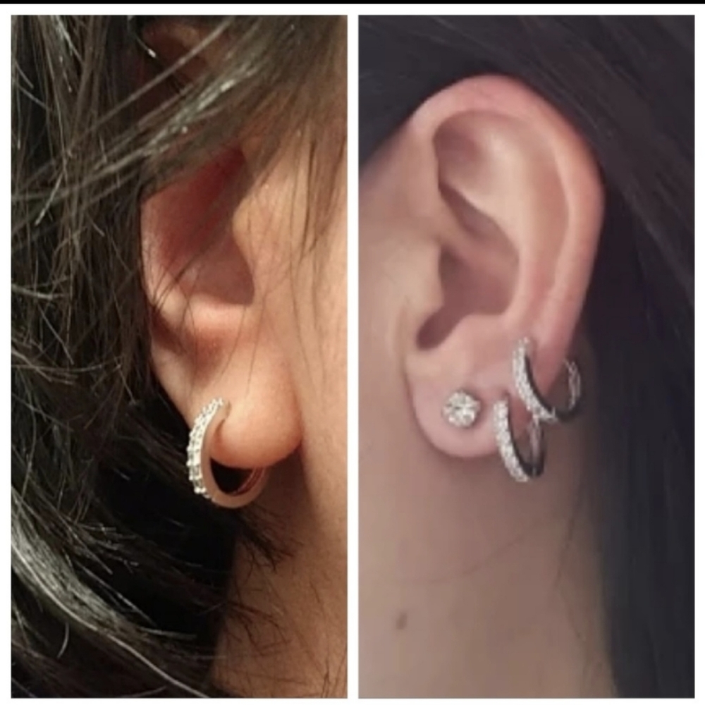 Tiny Huggie Rhinestone Earrings - Picture 2 of 6